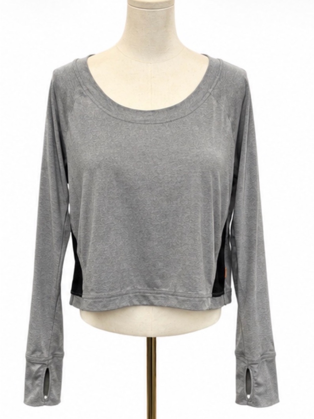 Lucy Vintage Y2K Cropped Long Sleeve Workout Top Mesh Back Gray